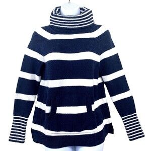 LOFT Knit Women's XS Sweater White Blue  Stripe Turtleneck Long Sleeve Cozy Soft